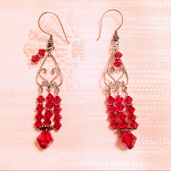 Elegant Red Swarovski crystal beaded Earrings. Valentine’s Day gift - Picture 3 of 3